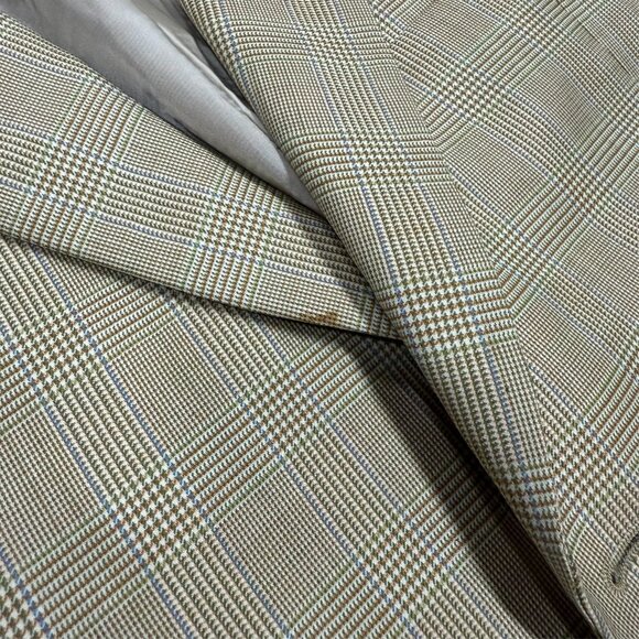 Coppley Ermenegildo Zegna Blazer Glen Check Wool Sport Coat Tan 42R - Picture 6 of 9